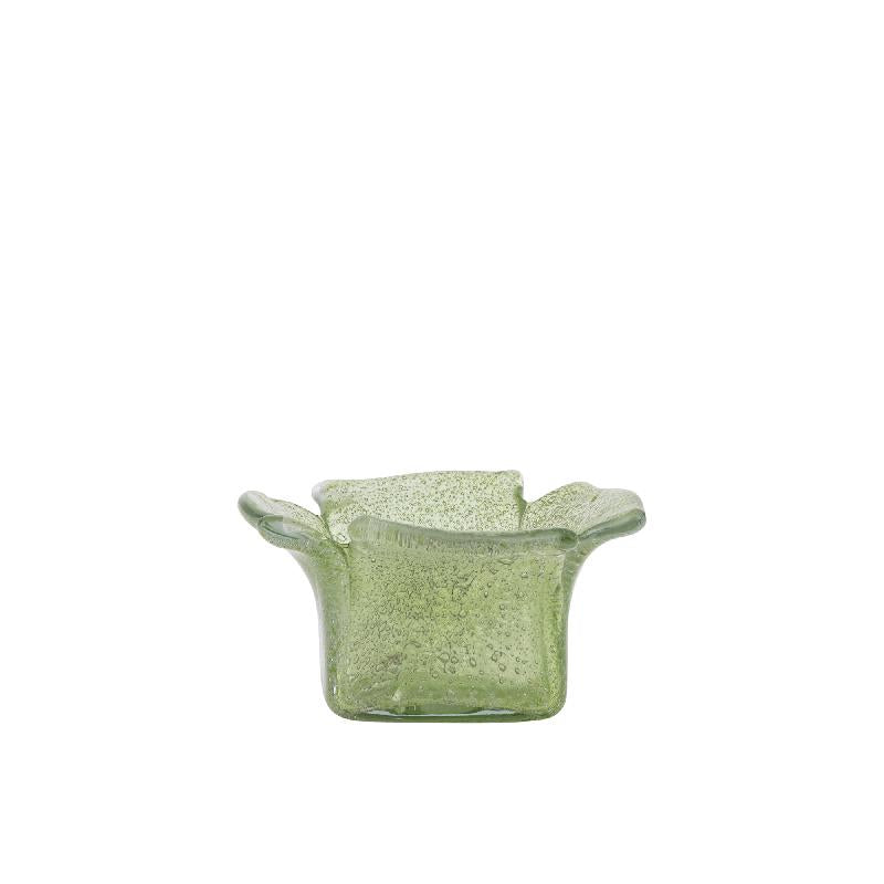 Teelichthalter aus Glas mit glänzend grüner Oberfläche, organischer Form, stapelbar, S – Aliah | PTMD