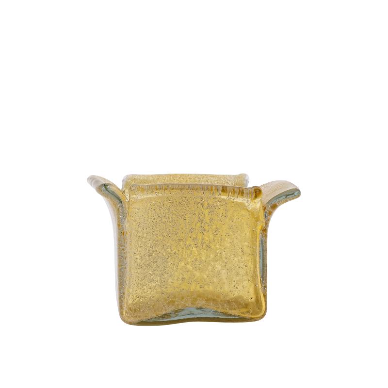 Teelichthalter aus Glas mit glänzend goldfarbener Oberfläche, organischer Form, stapelbar, L – Aliah | PTMD
