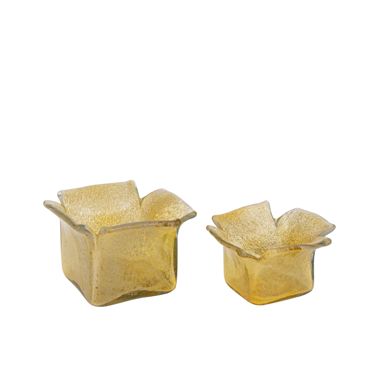 Teelichthalter aus Glas mit glänzend goldfarbener Oberfläche, organischer Form, stapelbar, L – Aliah | PTMD