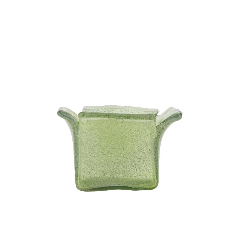 Teelichthalter aus Glas mit glänzend grüner Oberfläche, organischer Form, stapelbar, L – Aliah | PTMD
