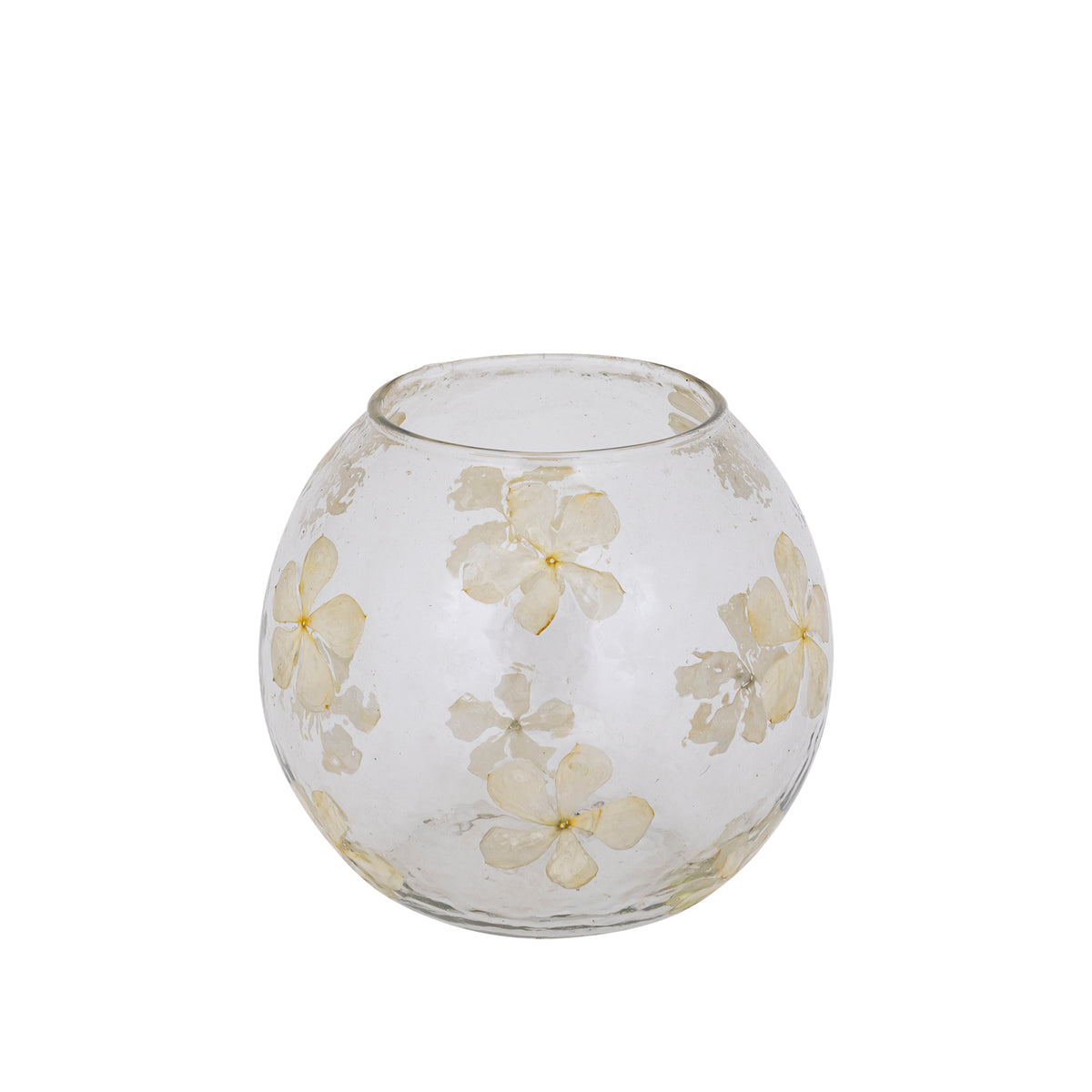 Windlicht – Blumendesign, Runde Form, Glasmaterial, Creme – Faron | PTMD