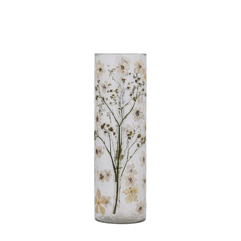 Vase – Straight Design, Leaf Mosaic Finish, White Color, M – Gresa | PTMD