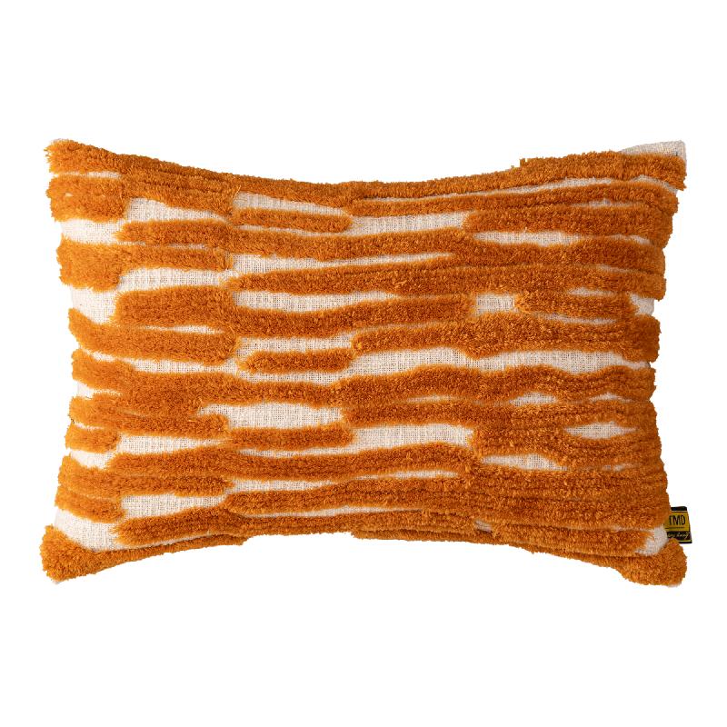 Cotton cushion with wave embroidery, rectangular shape & polyester filling, L – Genica | PTMD
