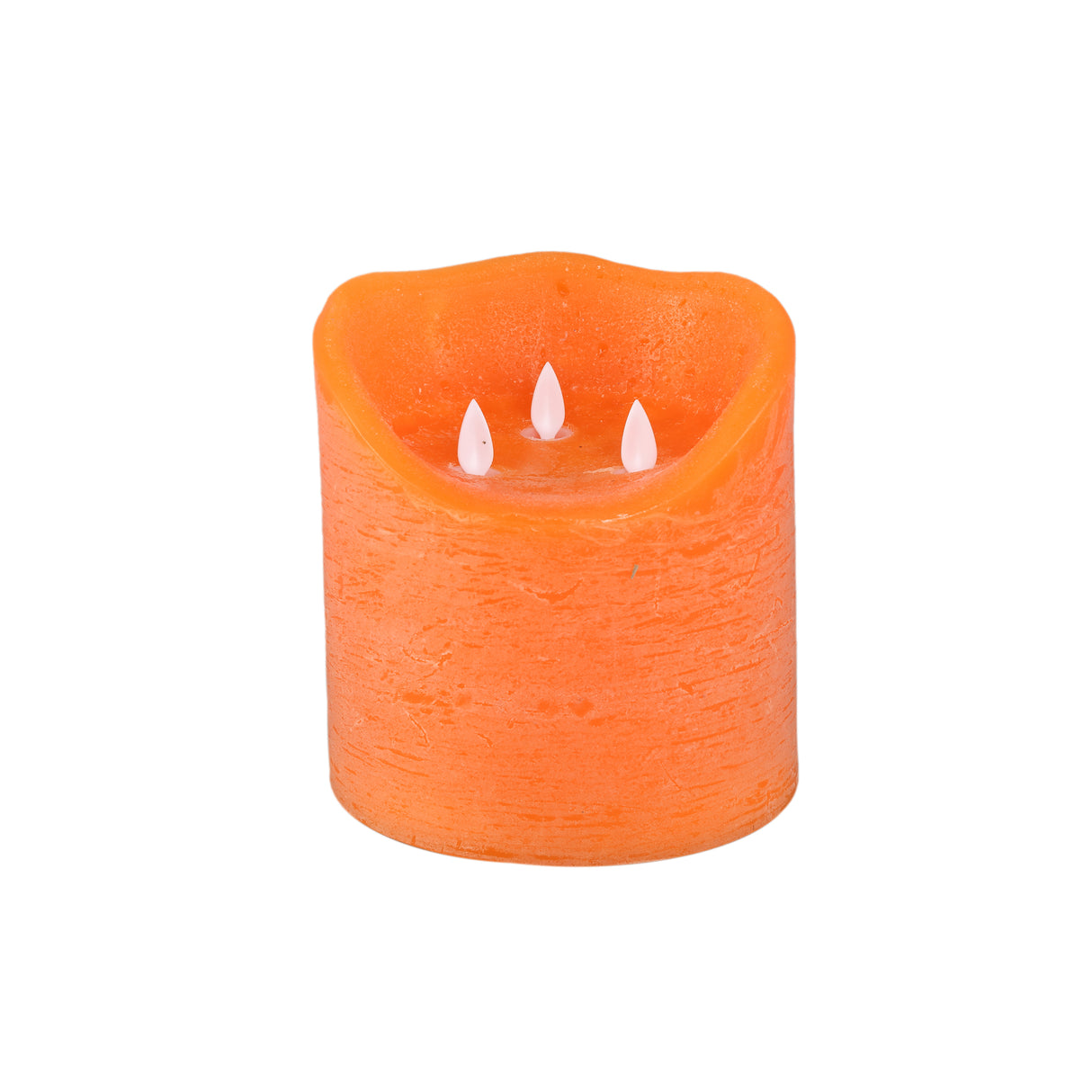 LED Kerze – Rustikale Oberfläche, Orange Farbe, Drei Flammen Design, XXL | PTMD