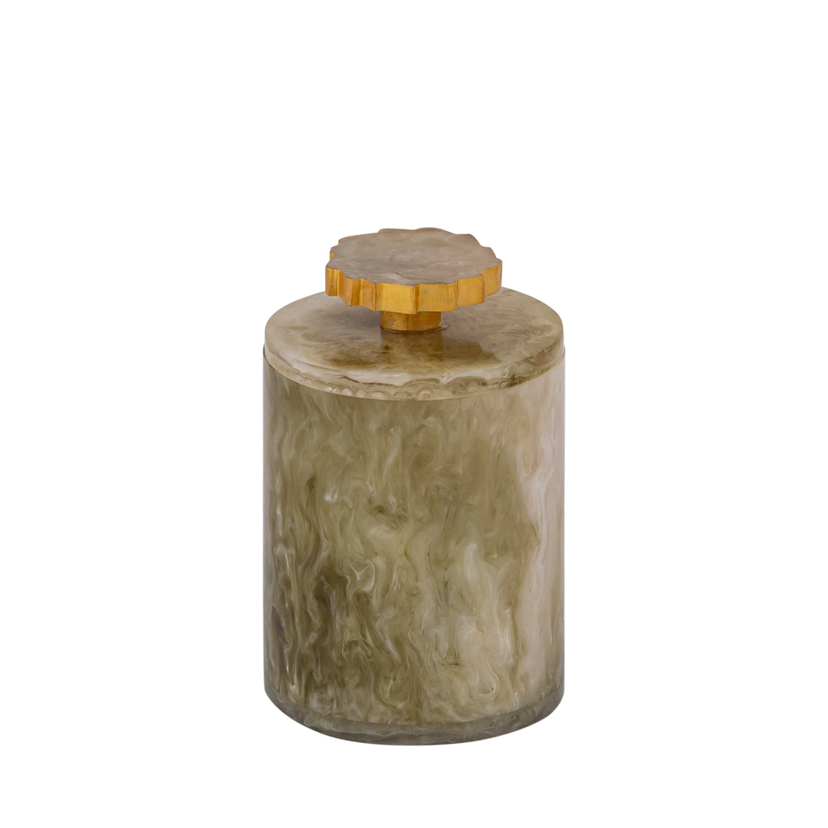 Storage Box - Polyresin, handmade, green, round, with lid, L – Cayley | PTMD