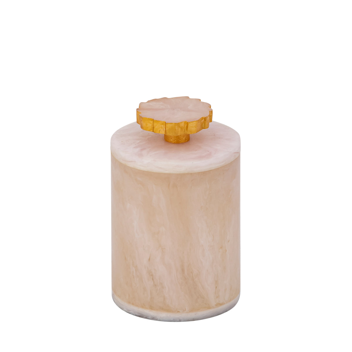 Storage box - polyresin, handcrafted, white, round, with lid, L - Cayley | PTMD