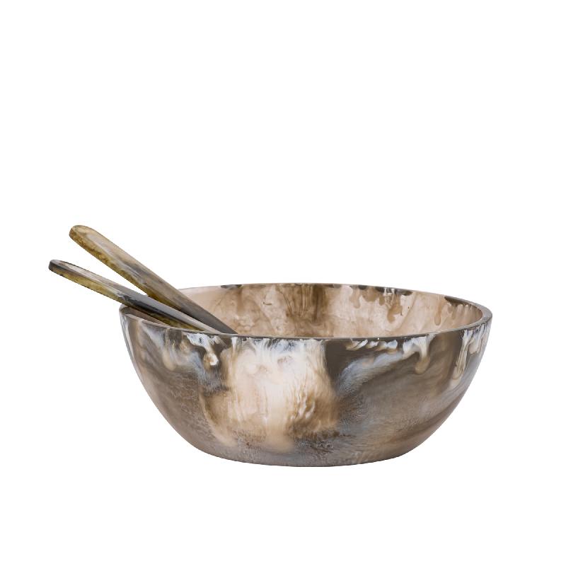 Salad Bowl - Polyresin, Handmade, Green, Round, incl. Cutlery – Cayley | PTMD