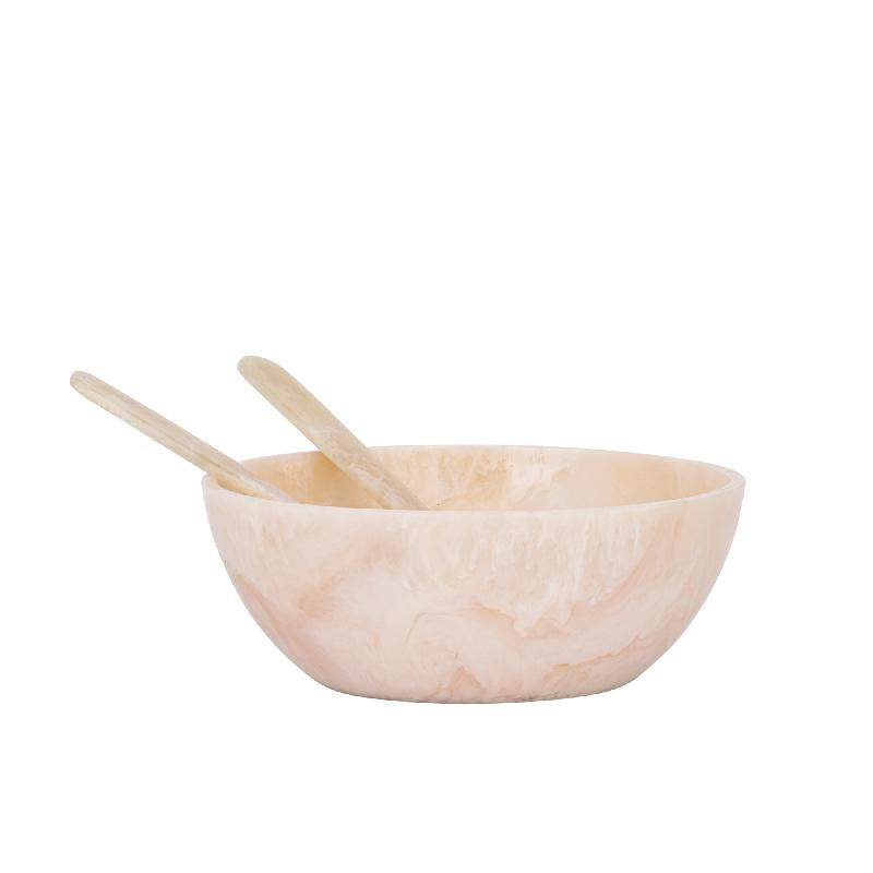 Salad Bowl - Polyresin, Handmade, White, Round, Incl. Cutlery – Cayley | PTMD