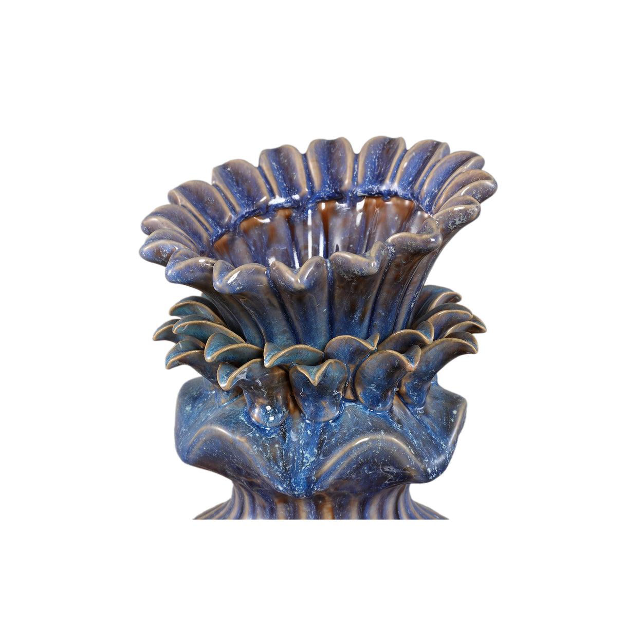 Vase - Flower Shape Design, Ceramic Material, Blue Color, XL - Manda | PTMD