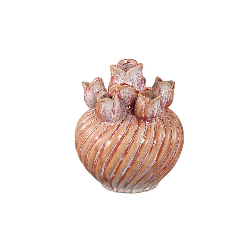 Vase - Swirl Design, Ceramic Material, Peach Color, S - Mailia | PTMD