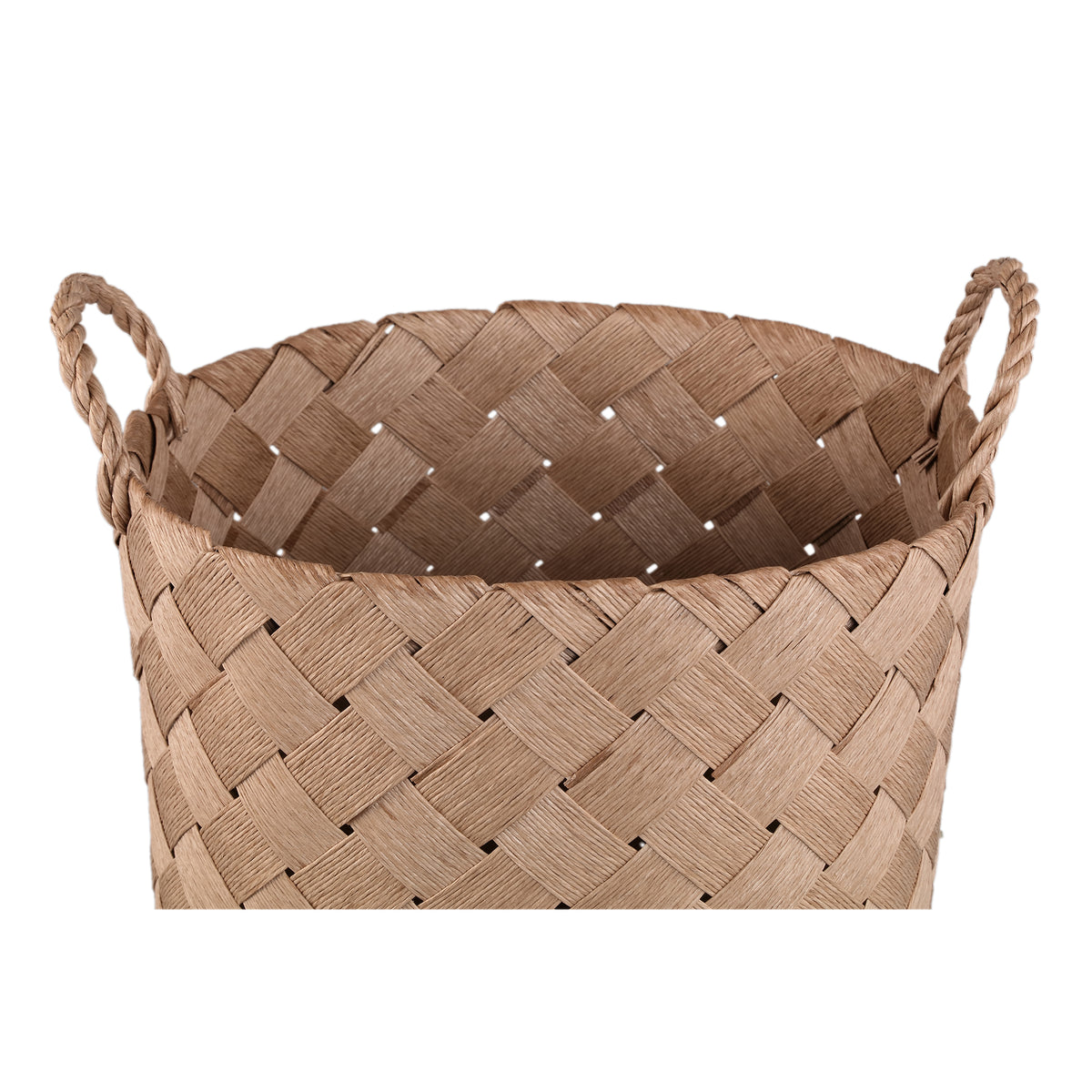 Basket - Natural Paper, Braided Look, Round Shape, With Handle - Clarke | PTMD