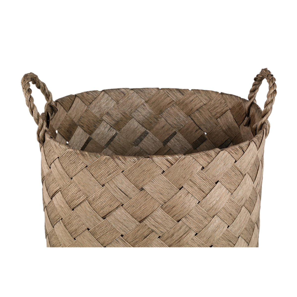 Basket – Green Paper, Woven Look, Barrel Shape, With Handle – Clarke | PTMD