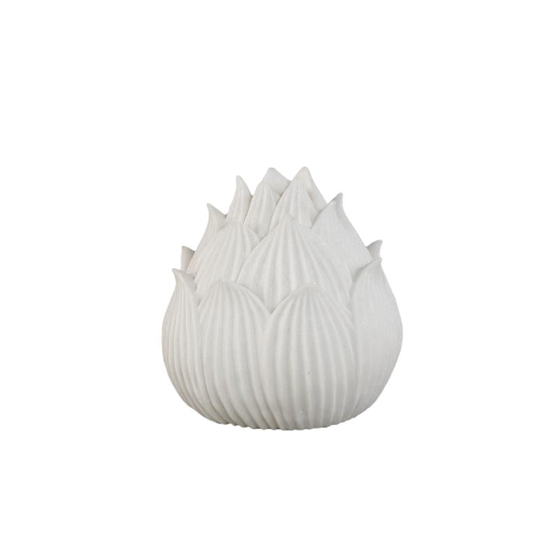 LED-Leuchte – Lotusblüten Design, Polyresin Oberfläche, Weiße Farbgebung, Niedrig – Aveda | PTMD