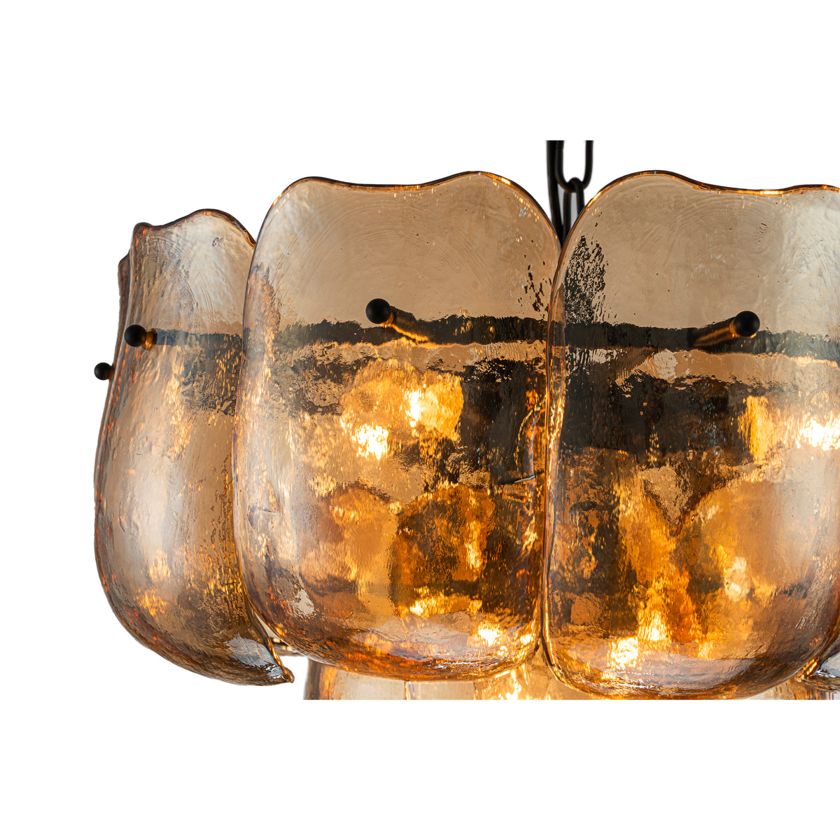 Pendelleuchte aus Glas und Eisen mit bernsteinfarbener Optik und runder Form, S – Vila | PTMD