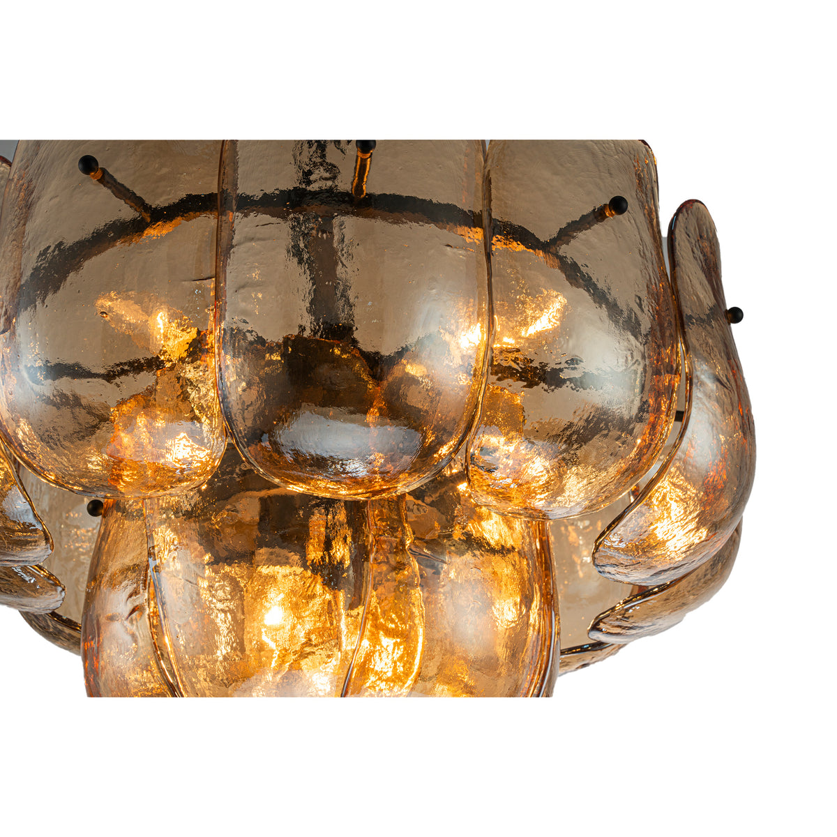 Pendelleuchte aus Glas und Eisen mit bernsteinfarbener Optik und runder Form, S – Vila | PTMD