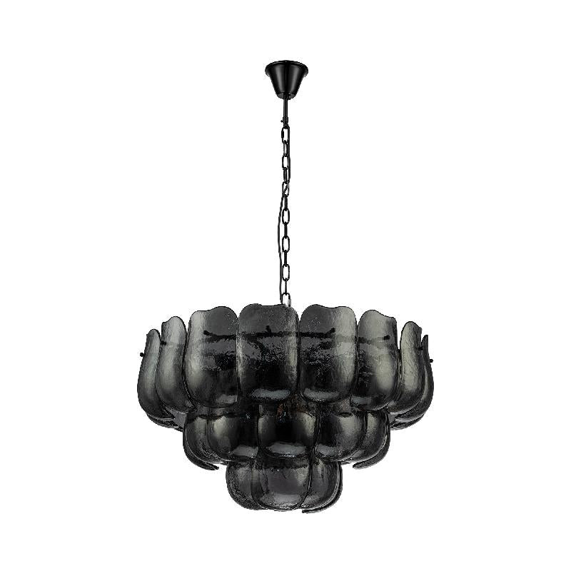 Pendelleuchte aus Glas und Eisen mit gunmetalfarbener Optik und runder Form, L – Vila | PTMD