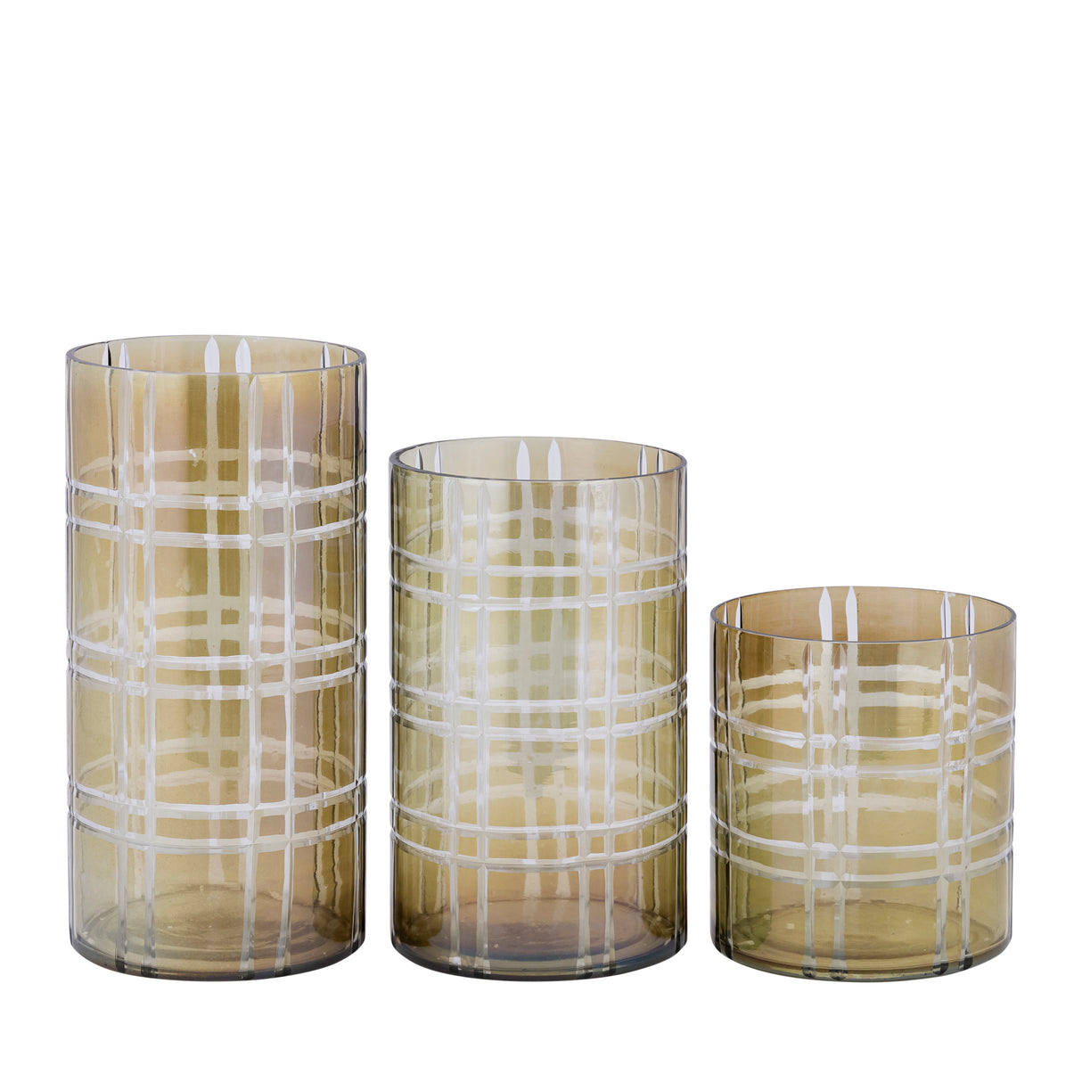 Windlicht – Streifen Design, Runde Form, Glas Material, Grün, S – Divit | PTMD