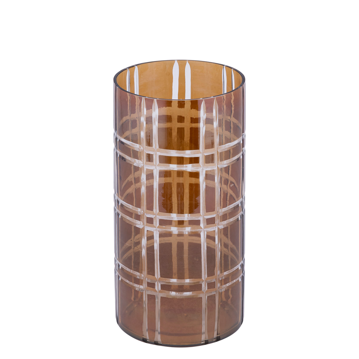 Windlicht – Streifen Design, Runde Form, Glas Material, Dunkelbraun, L – Divit | PTMD
