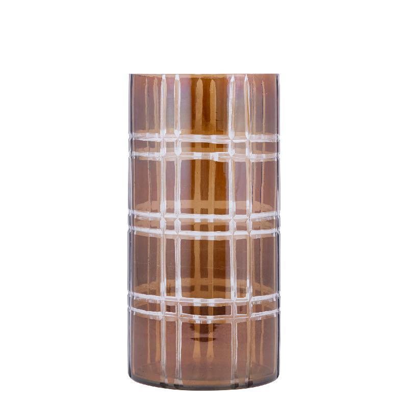 Windlicht – Streifen Design, Runde Form, Glas Material, Dunkelbraun, L – Divit | PTMD