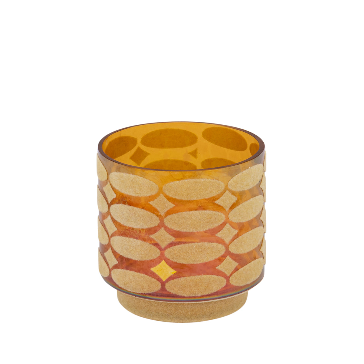 Teelichthalter – Beflocktes Design, Rundform, Glasmaterial, Gelb – Nadara | PTMD