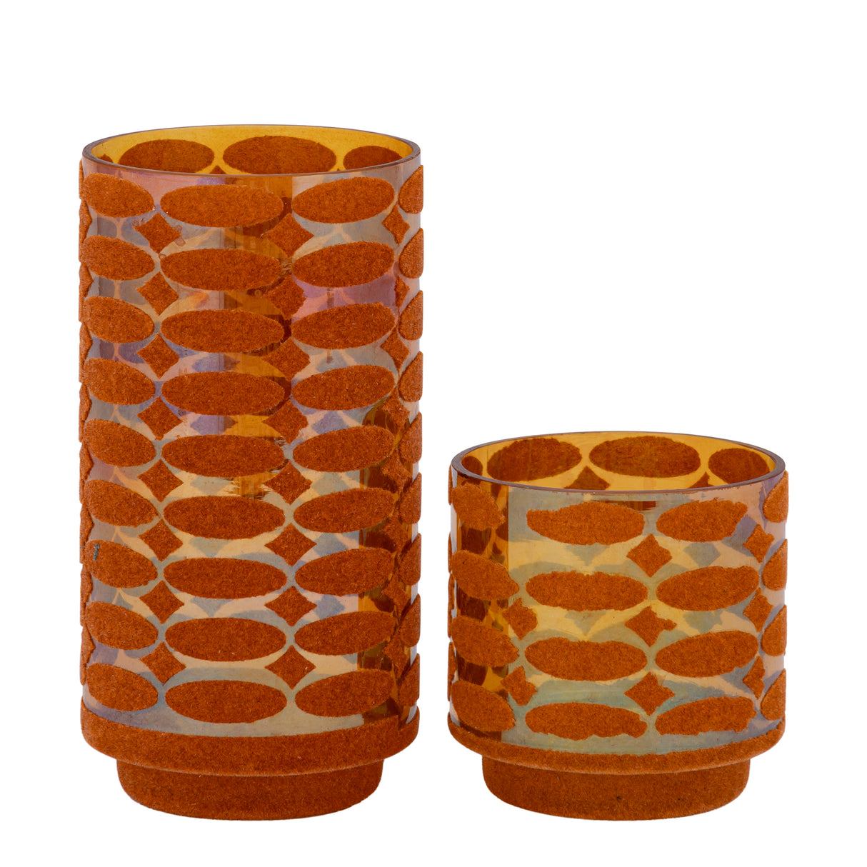 Windlicht – Beflocktes Design, Motiv Muster, Glasmaterial, Orange – Nadara | PTMD