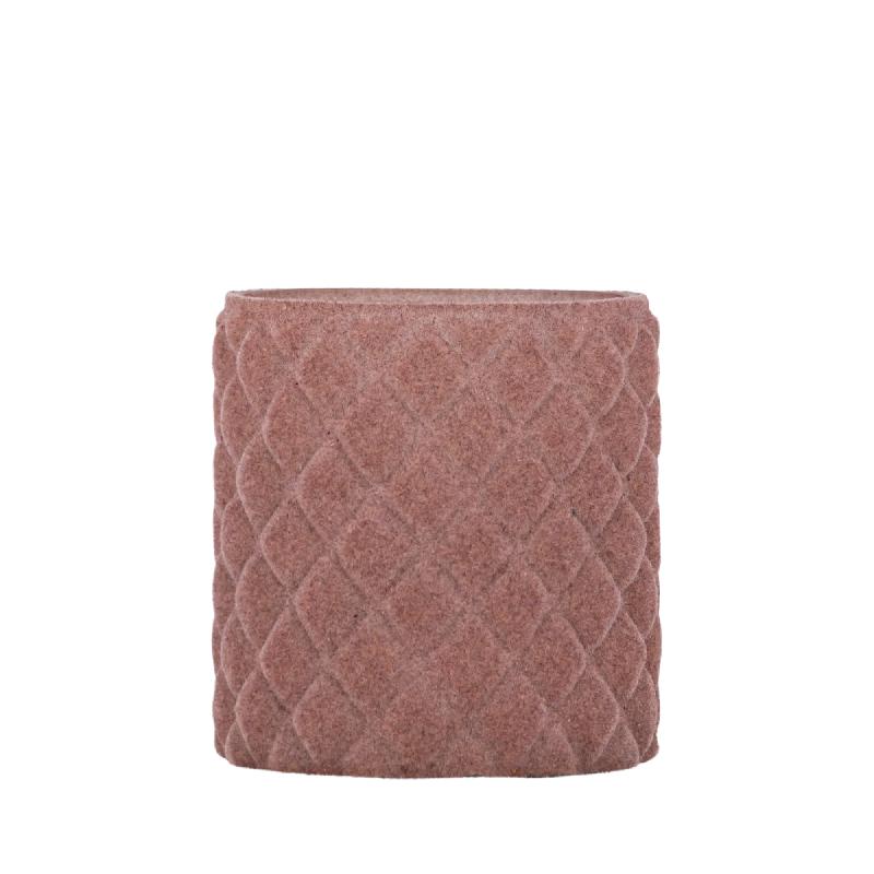 Teelichthalter aus Glas, rosa Farbe, mit Flocking-Oberfläche, Rautenform, M – Amella | PTMD