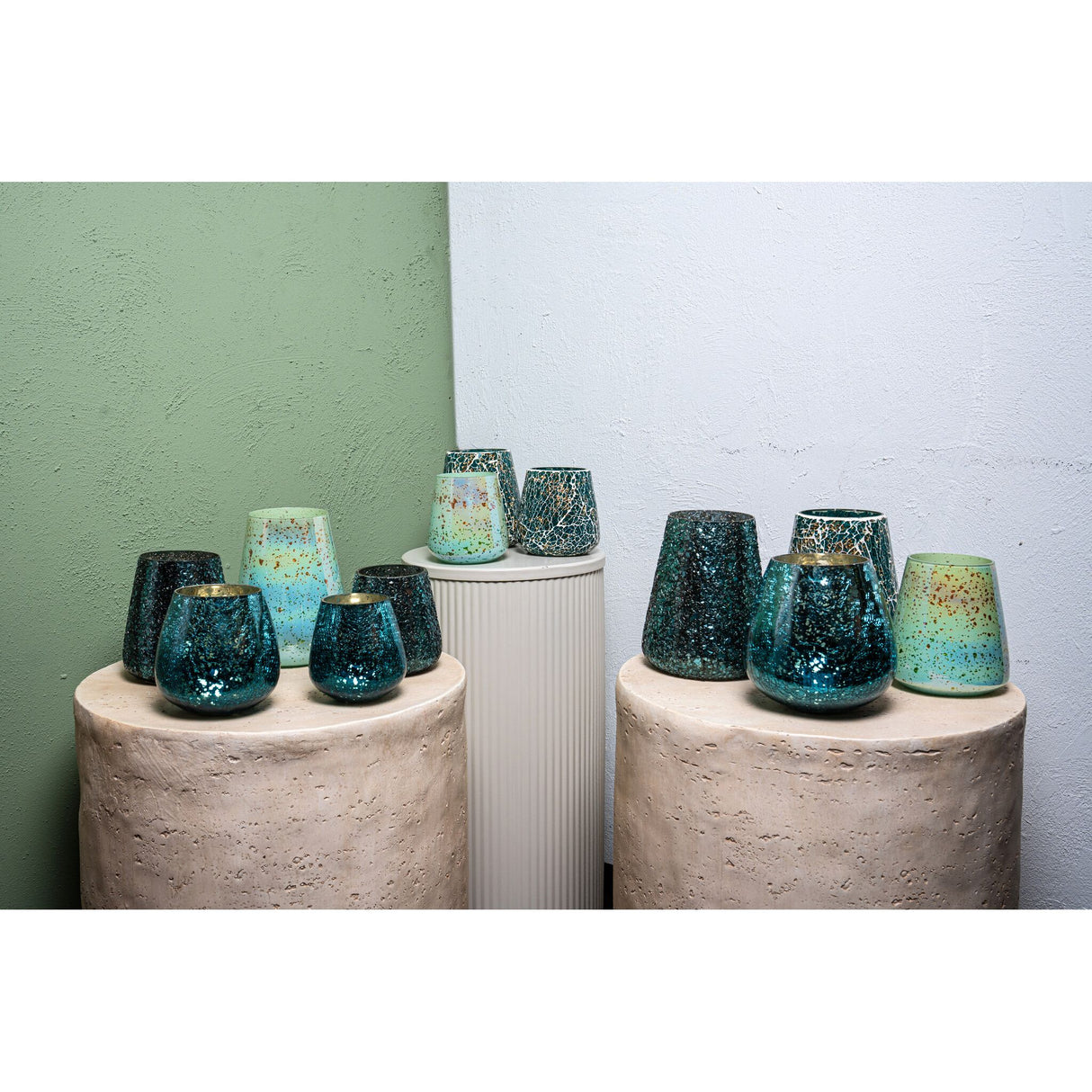 Windlicht – Crackle Design, Bollenform, Glasmaterial, Türkis, S – Mayna | PTMD