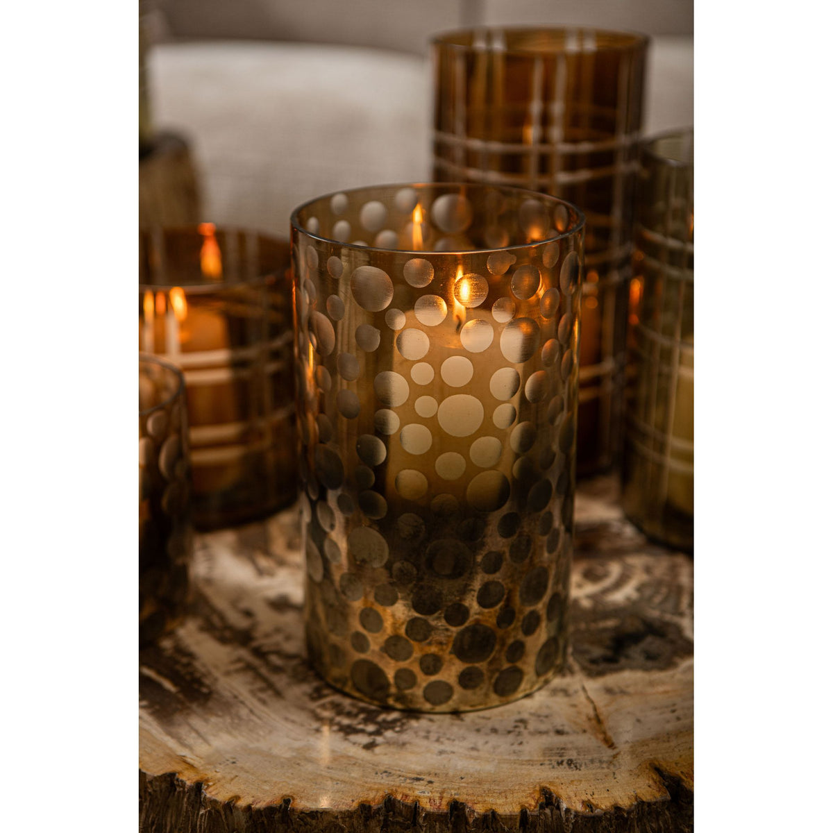 Teelichthalter – Ombre Glas, Punkt Muster, Braun Verlauf – Bridgid | PTMD
