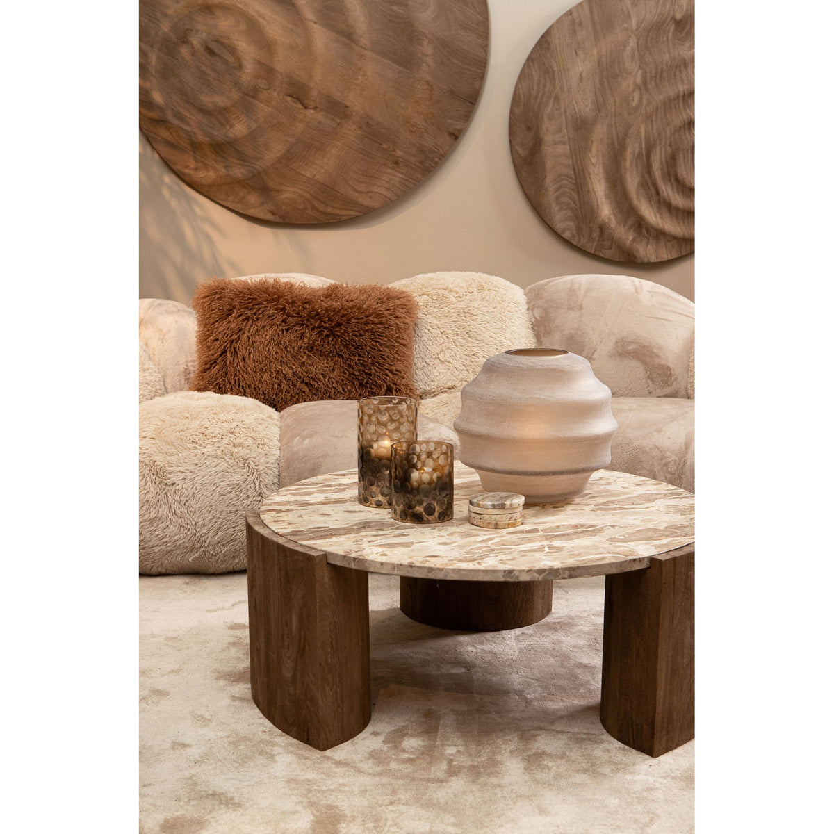 Vase – Beige Hue, Glass Material, Layered Design, Low Shape – Elladie | PTMD