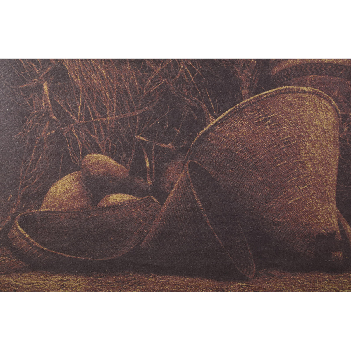 Linen canvas mural with jute frame, basket motif and light brown finish - Nimrod | PTMD