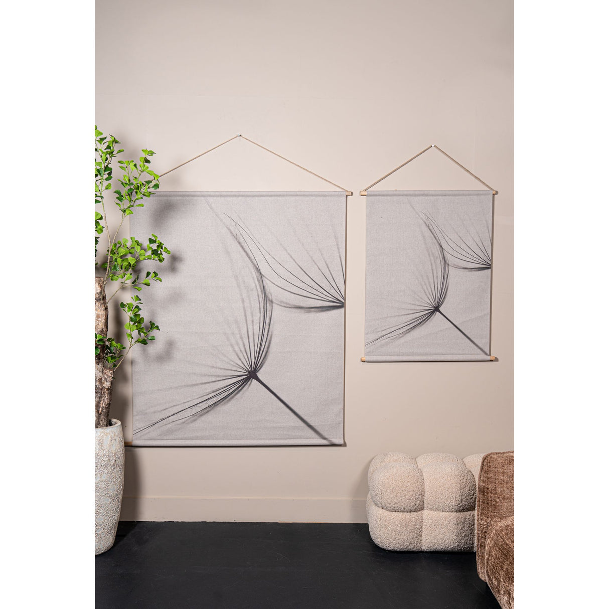 Wandbild – Löwenzahn Design, Rechteckige Form, Leinen Material, Grau – Nimrod | PTMD