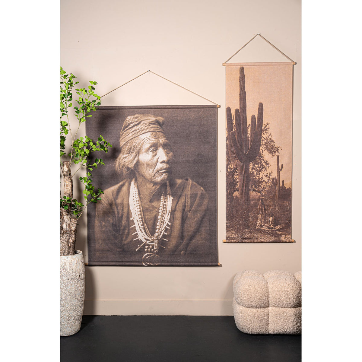 Wandbild – Kaktus Design, Rechteckige Form, Leinen Material, Hellbraun – Nimrod | PTMD