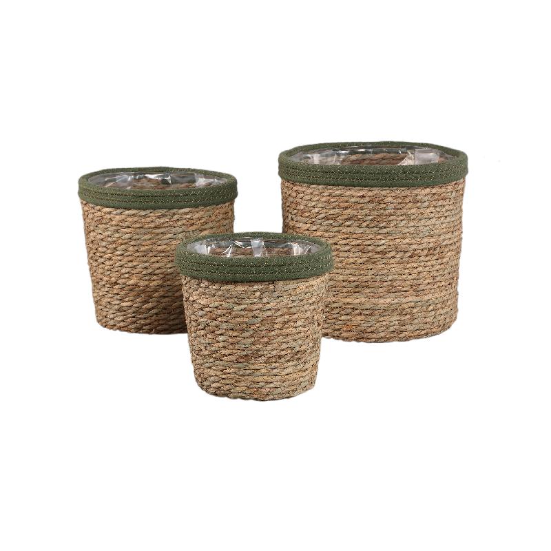 Basket – Dark Green Rattan, Straight Edge, Round Shape – Leavy | PTMD