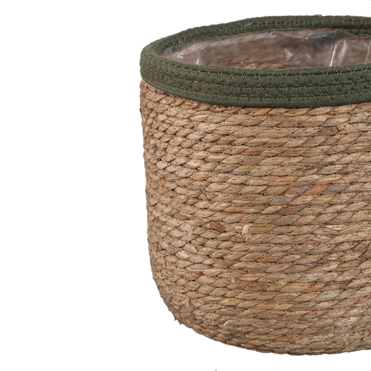 Basket – Dark Green Rattan, With Ears, Round Shape – Leavy | PTMD