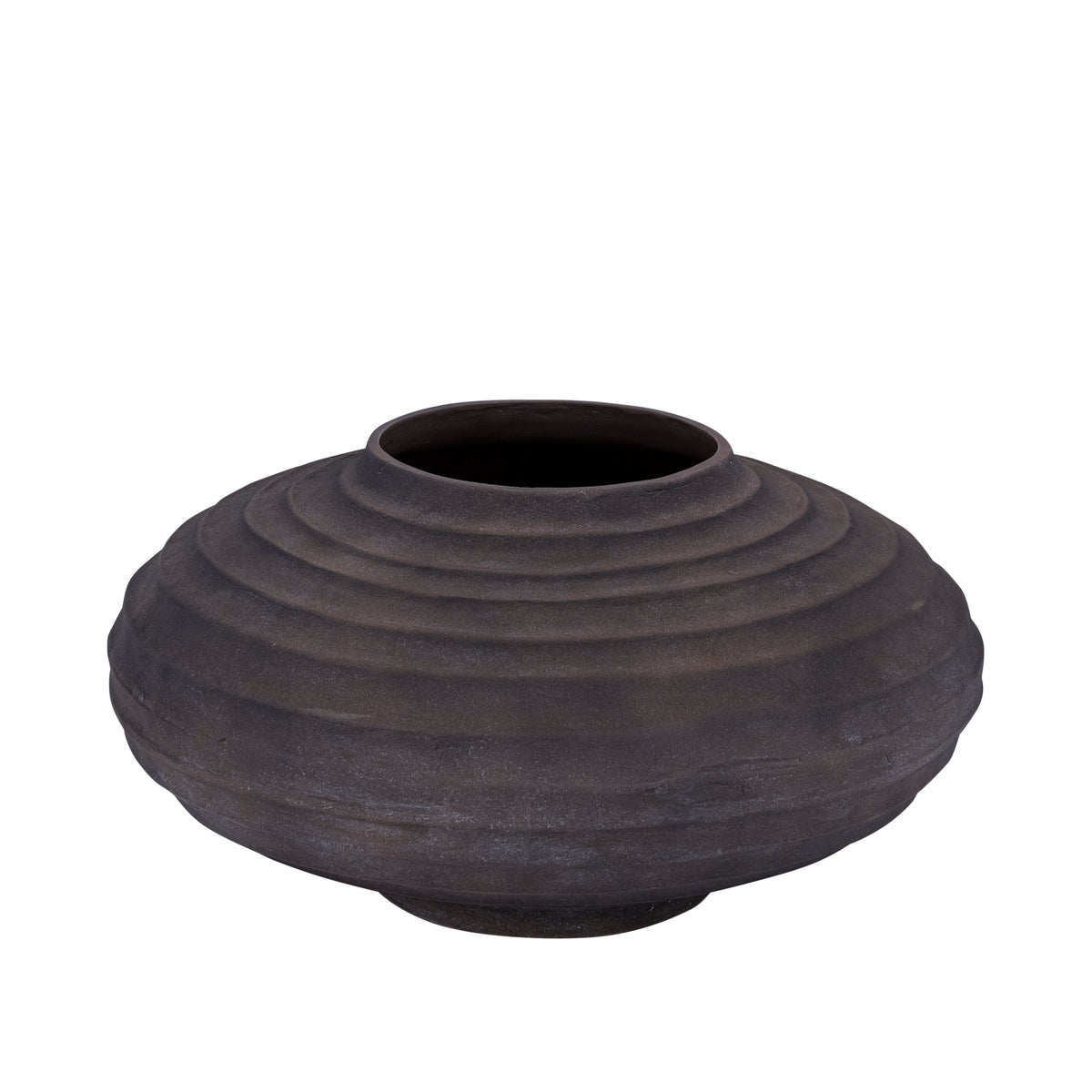 Blumentopf aus gegossenem Aluminium in Dunkelbraun mit Rippendesign, Stone-Wash-Finish, L – Kody | PTMD