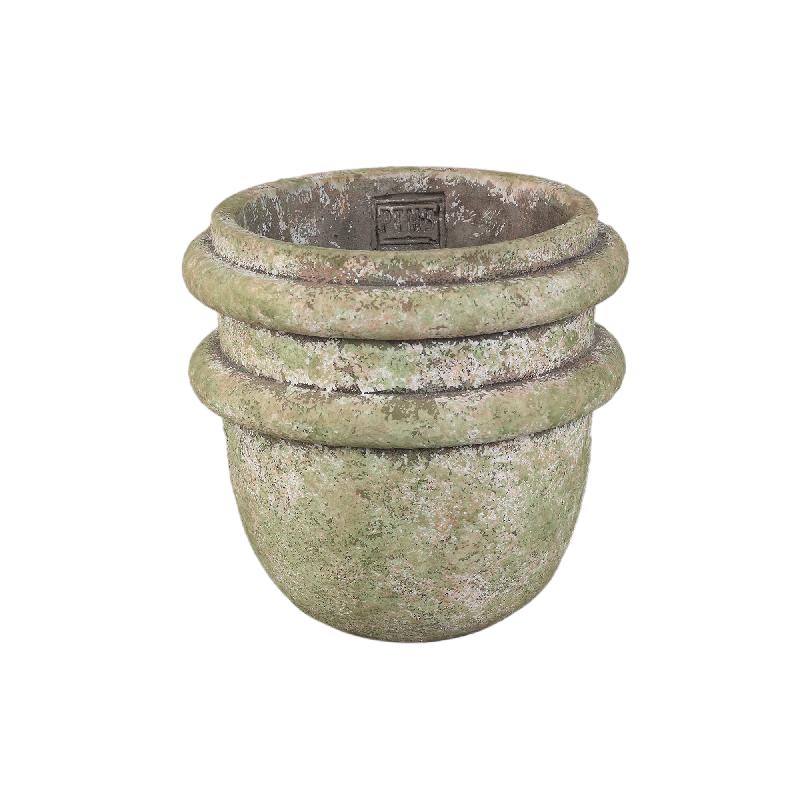 Flower Pot – Double Rim Structure, Round Shape, Green Surface, Cement Material, L – Almeda | PTMD