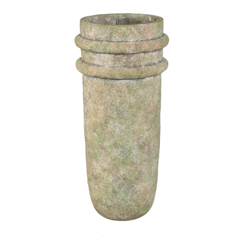 Vase – Double Rim Structure, Tall Form, Green Finish, Cement Material, L – Almeda | PTMD