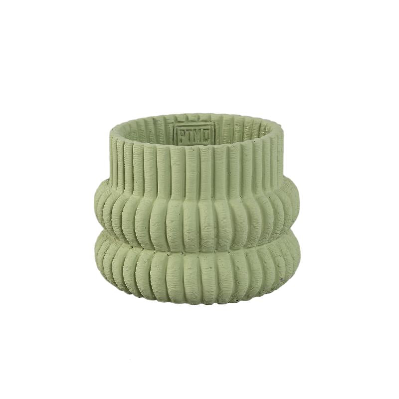 Blumentopf – Runde Form, Zement Material, Gerippte Struktur, Mintgrüne Oberfläche, S – Lucas | PTMD