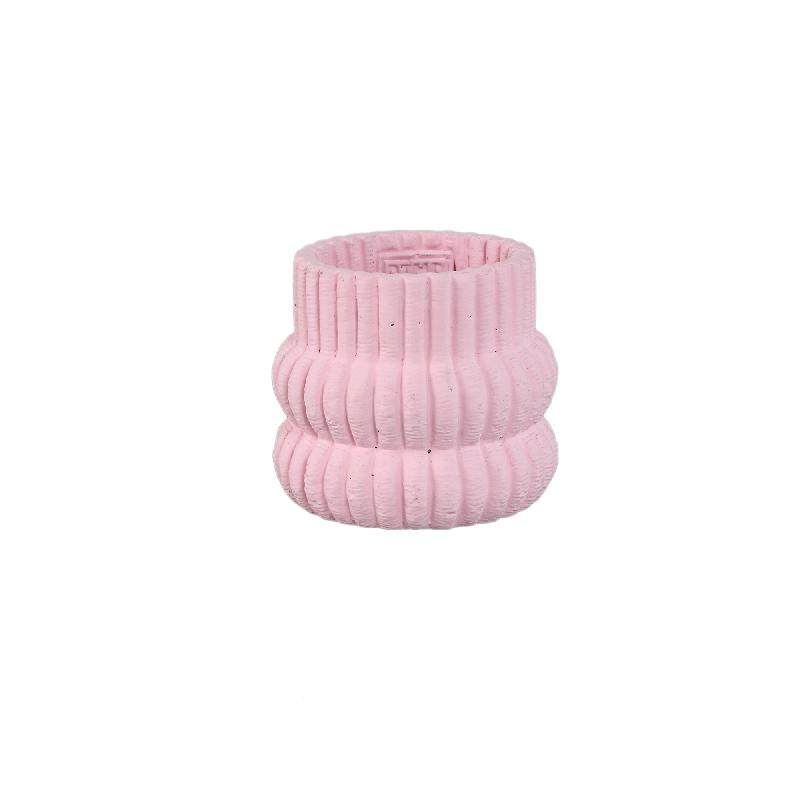 Blumentopf – Runde Form, Zement Material, Gerippte Struktur, Hellrosa Oberfläche, XS – Lucas | PTMD