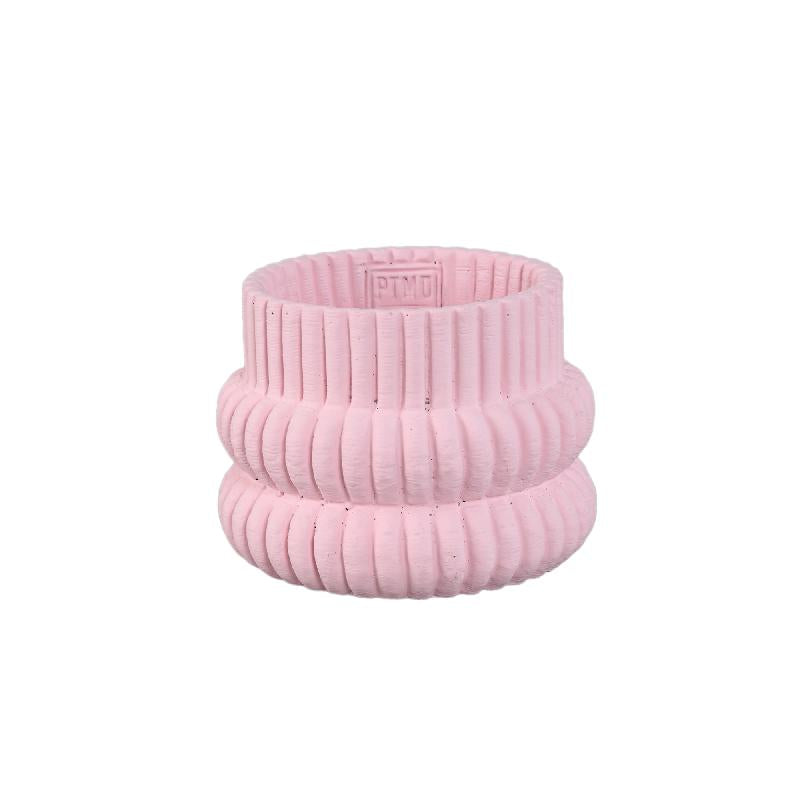 Blumentopf – Runde Form, Zement Material, Gerippte Struktur, Hellrosa Oberfläche, S – Lucas | PTMD