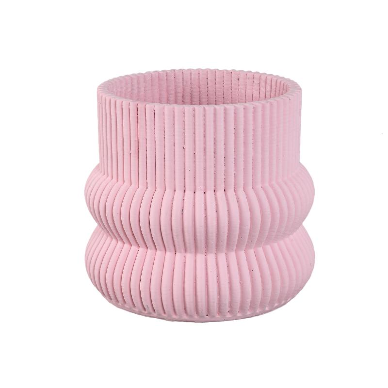 Blumentopf – Runde Form, Zement Material, Gerippte Struktur, Hellrosa Oberfläche, L – Lucas | PTMD
