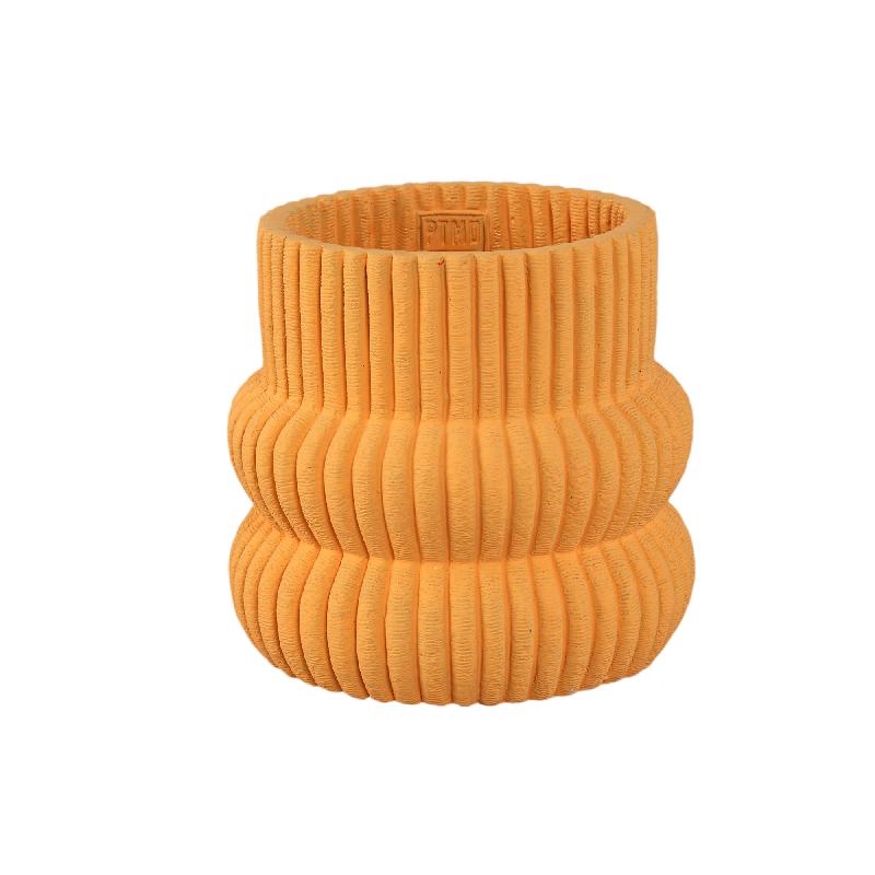 Blumentopf – Runde Form, Zement Material, Gerippte Struktur, Orange Oberfläche, M – Lucas | PTMD