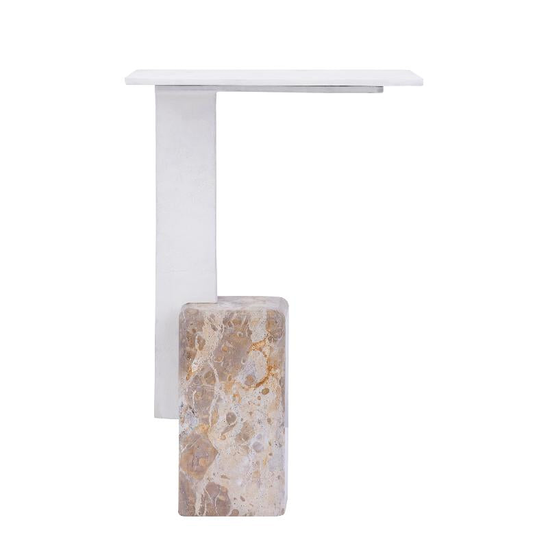 Side table - Marble stone, cast aluminum, handmade, beige, rectangular top – Ebe | PTMD