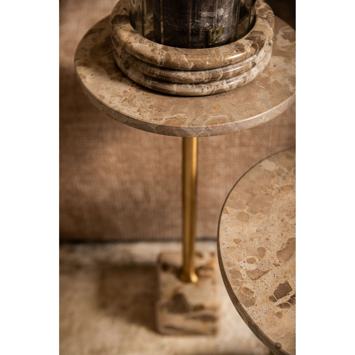 Side table - stone, cast aluminum, handmade, beige, round top, small – Ebe | PTMD