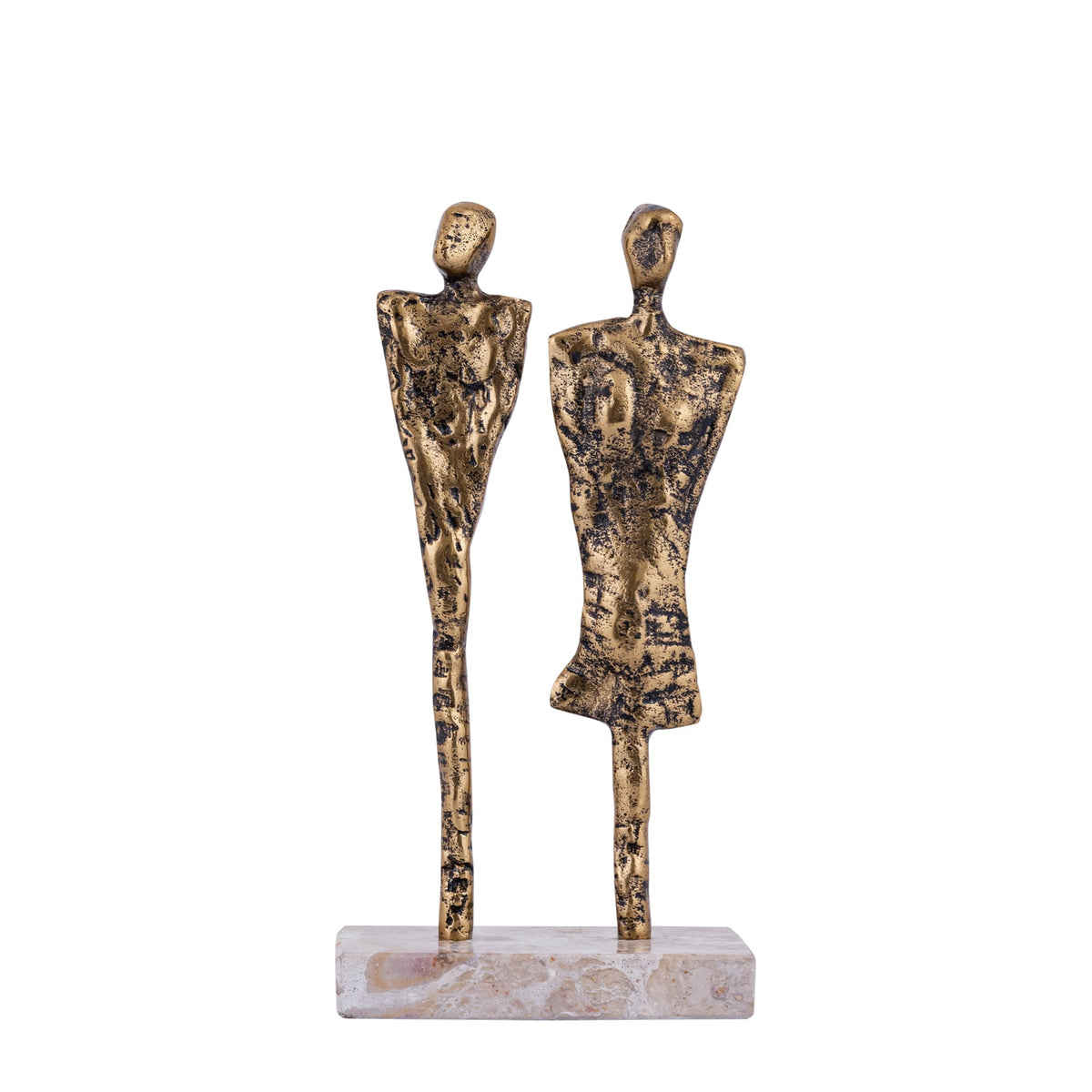 Statue - Cast Aluminum, Handmade, Gold, Couple Motif, Marble Base - Darriel | PTMD