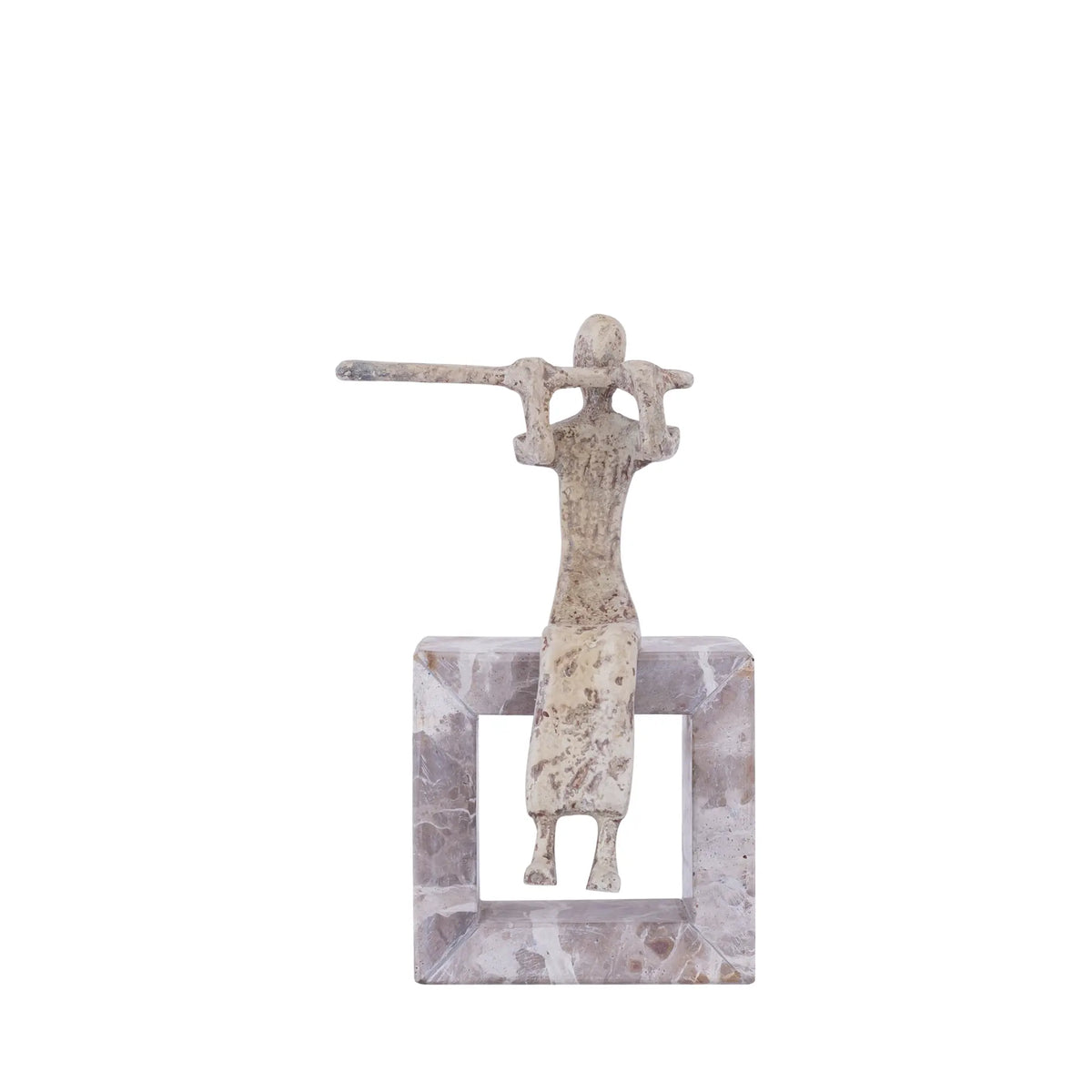 Statue – Flöten Design, Aluminium Material, Beige, Marmor Basis – Aleria | PTMD