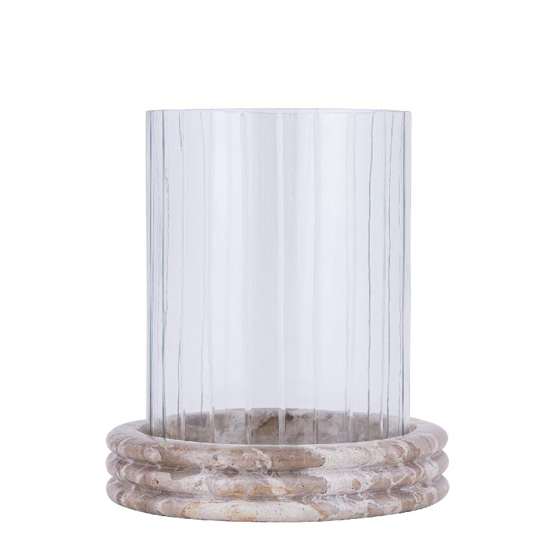 Windlicht – Marmor Sockel, Rundes Glasdesign, Klare Farbgebung, L – Jolee | PTMD