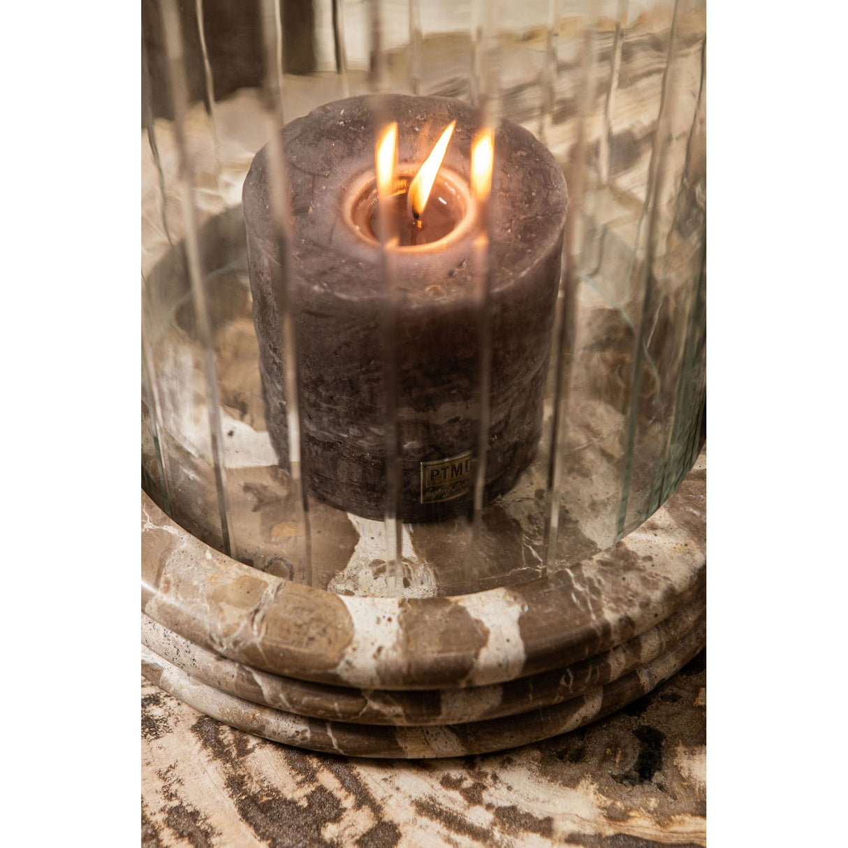 Lantern – Marble Base, Round Glass Design, Clear Color Scheme, S – Jolee | PTMD