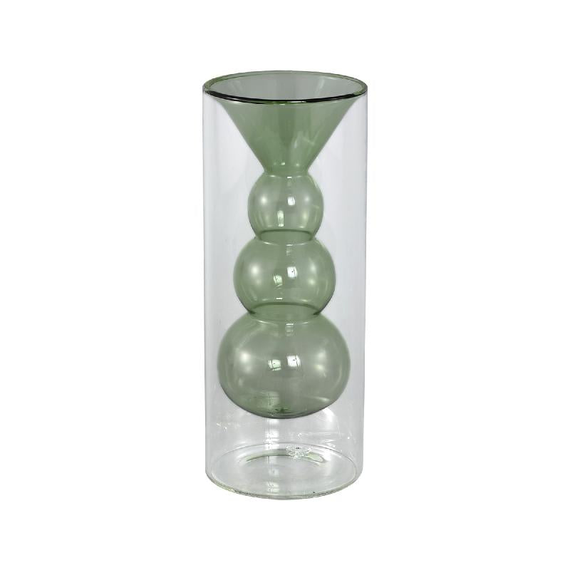 Vase – Blue-Green Glass, Bulbous Inside Shape, Small – Yanna | PTMD