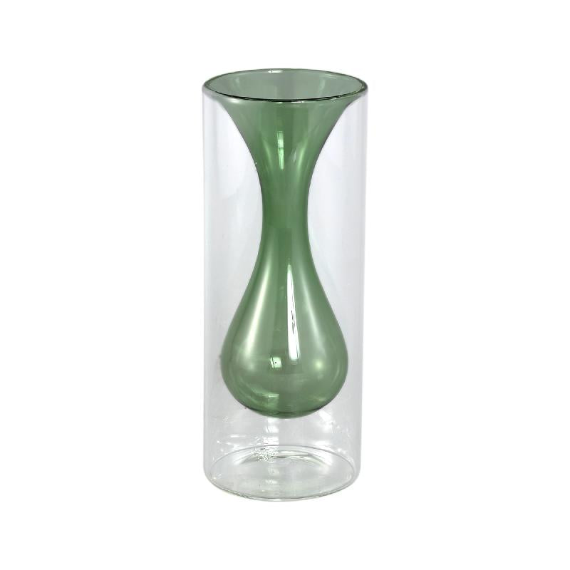 Vase - Blue-Green Glass, With Internal Handles, Small Form - Yanna | PTMD